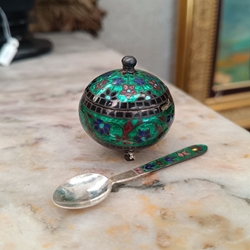 Caja salero indio de plata y cloisonne - Imagen 1