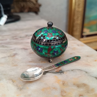 Caja salero indio de plata y cloisonne - Imagen 1