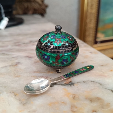 Caja salero indio de plata y cloisonne - Imagen 1