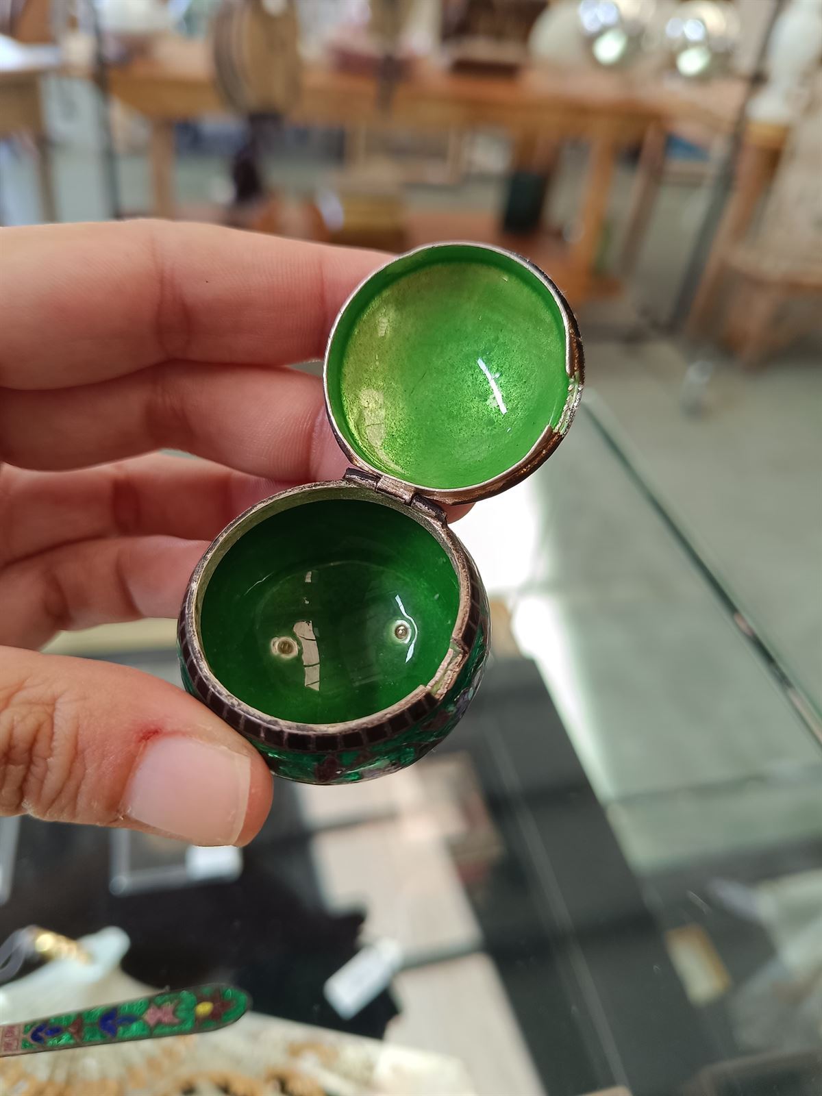 Caja salero indio de plata y cloisonne - Imagen 11