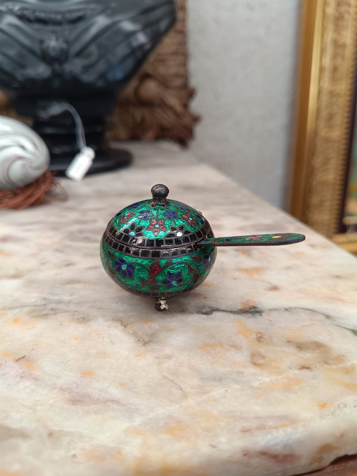 Caja salero indio de plata y cloisonne - Imagen 2