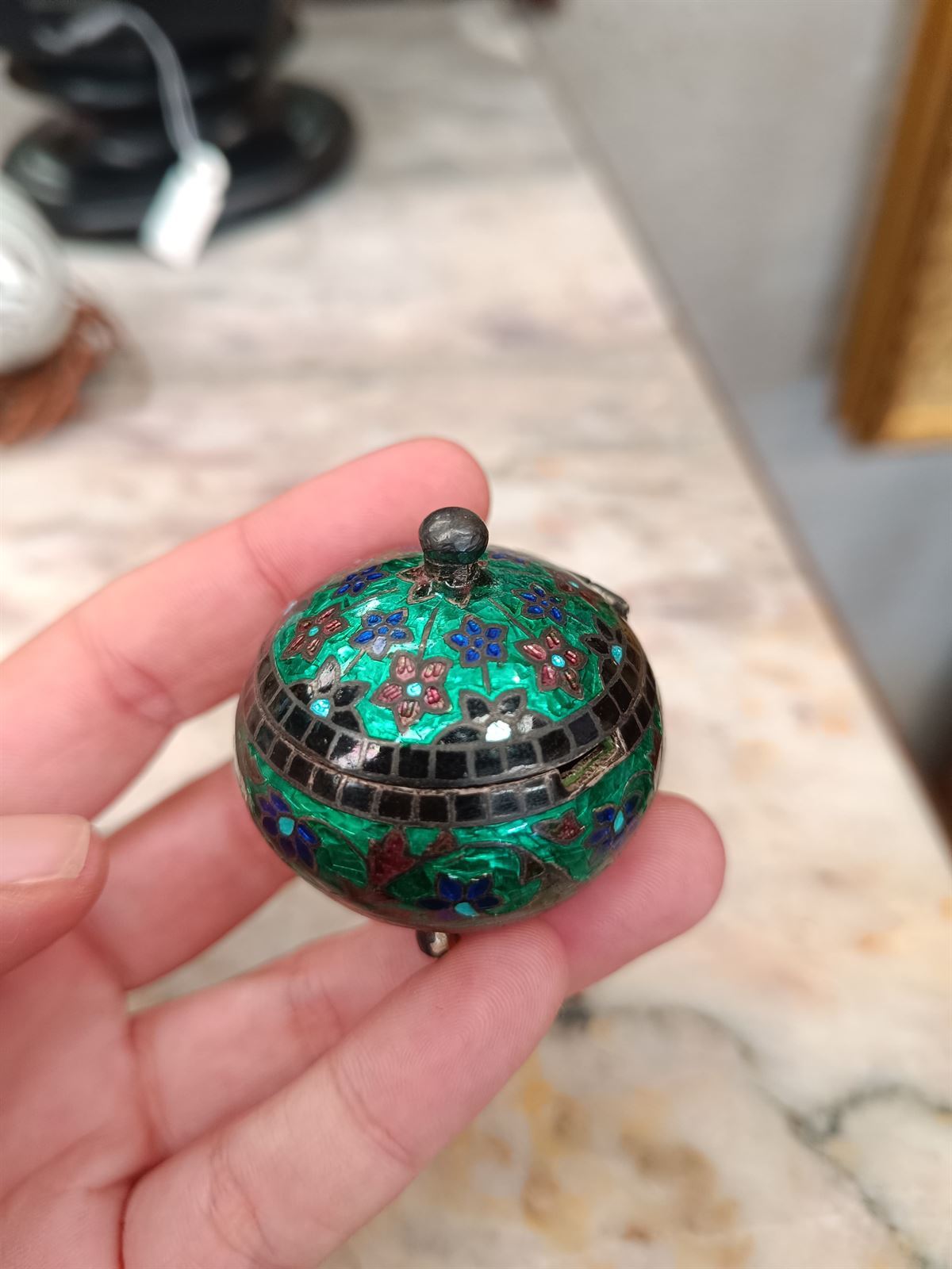 Caja salero indio de plata y cloisonne - Imagen 5