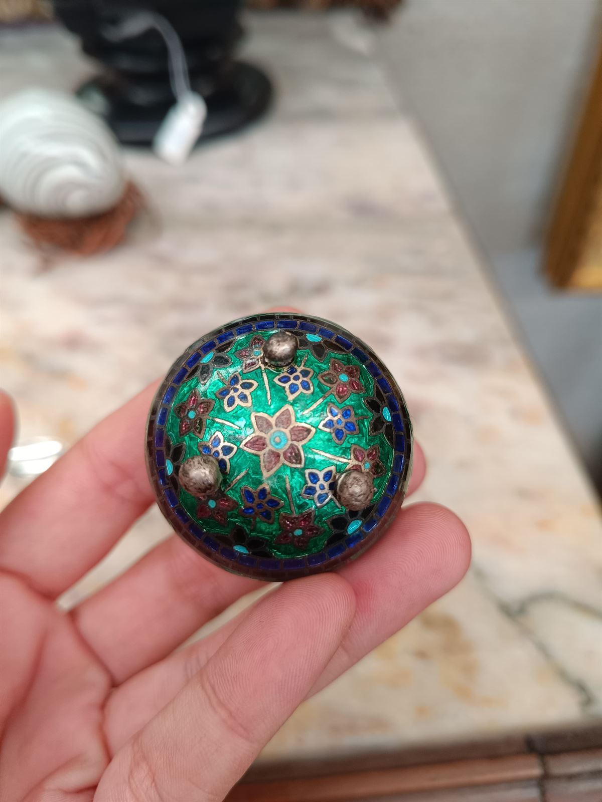 Caja salero indio de plata y cloisonne - Imagen 7
