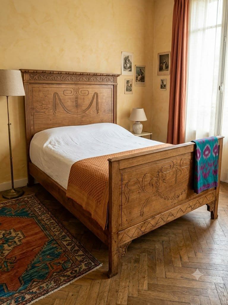 Cama en madera de roble años 30 - Imagen 1