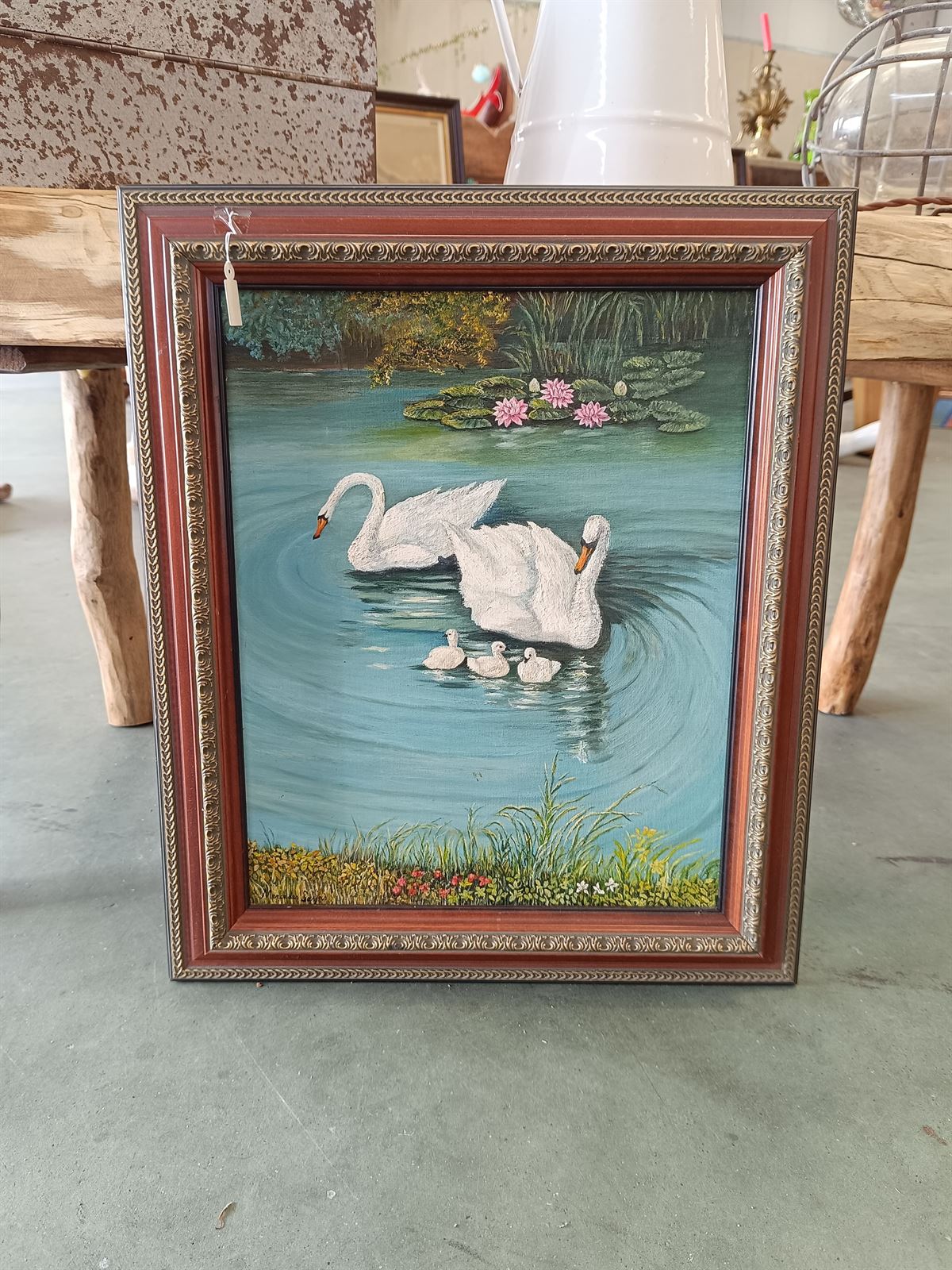 Cuadro pintura familia de cisnes - Imagen 1