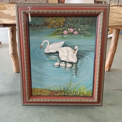 Cuadro pintura familia de cisnes - Imagen 1