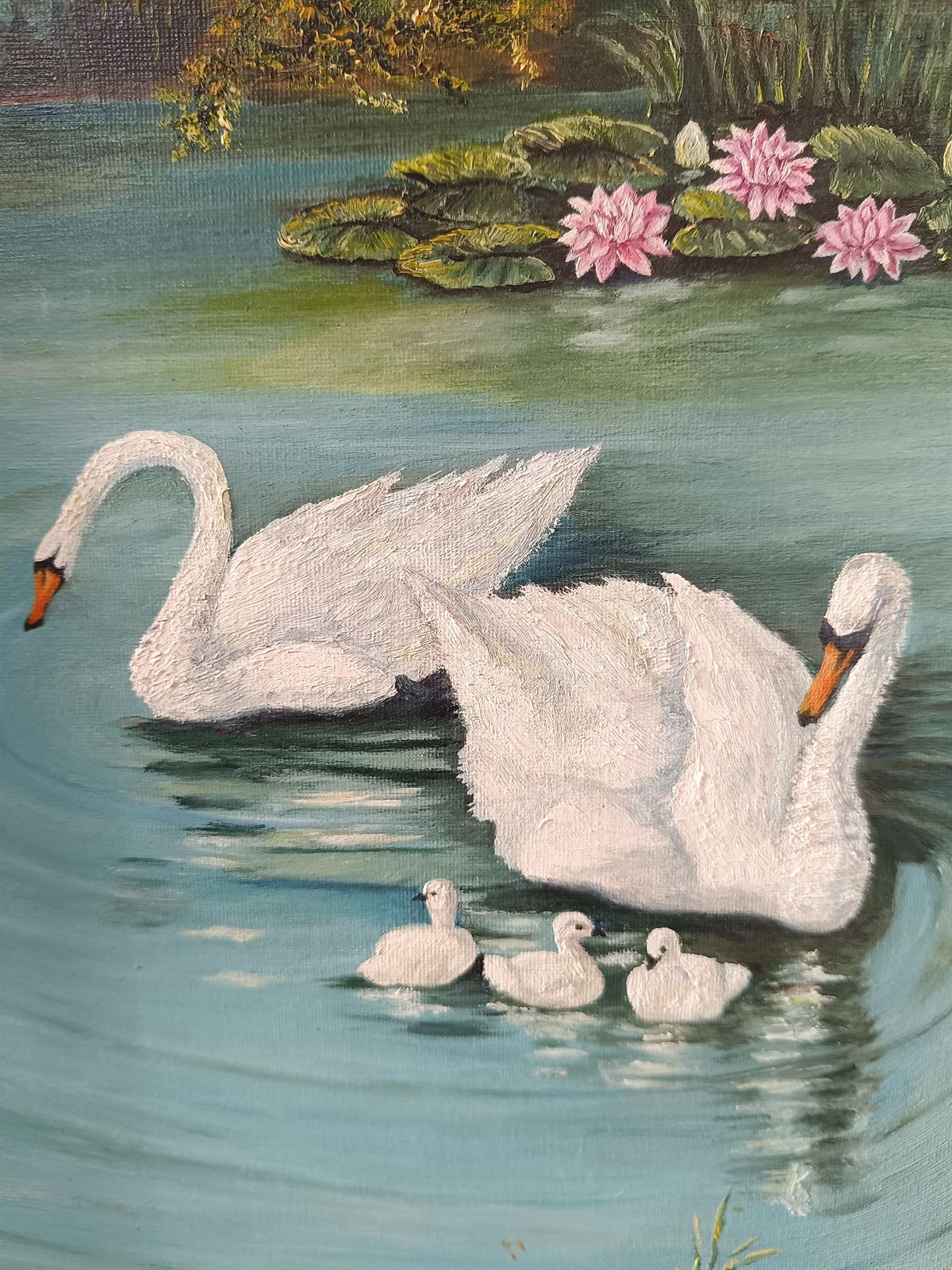 Cuadro pintura familia de cisnes - Imagen 2