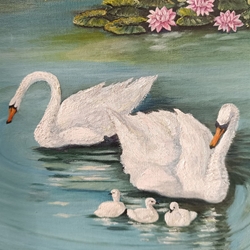 Cuadro pintura familia de cisnes - Imagen 2