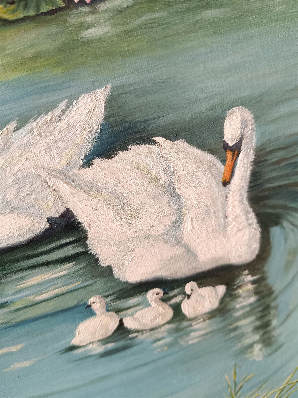 Cuadro pintura familia de cisnes - Imagen 3