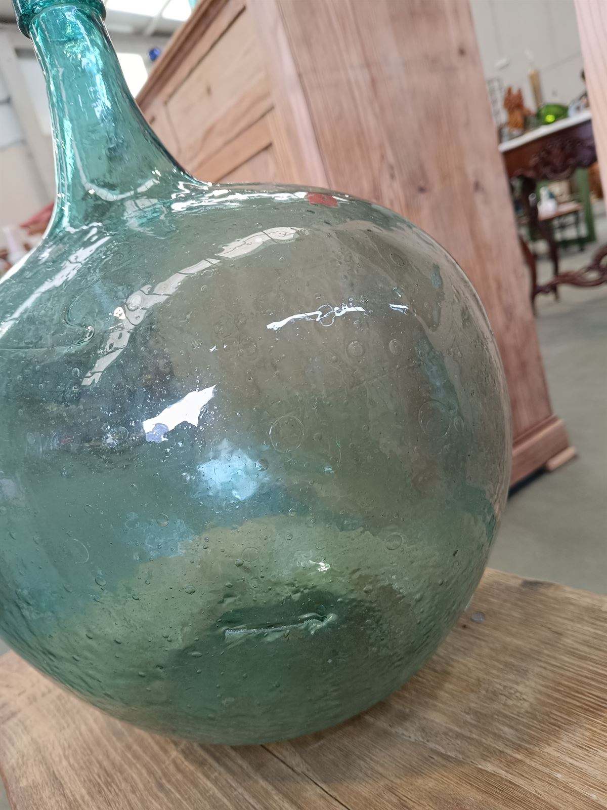 Damajuana de vidrio soplado verde - Imagen 2