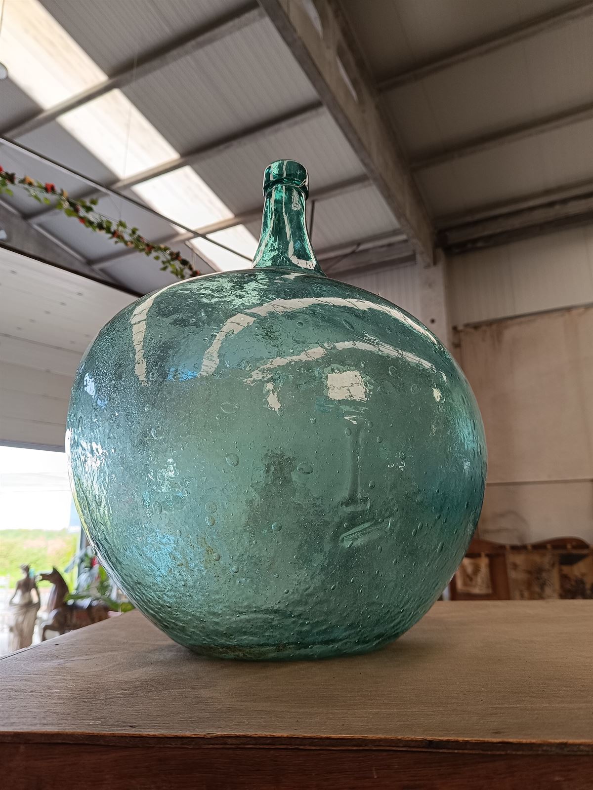 Damajuana de vidrio soplado verde - Imagen 3