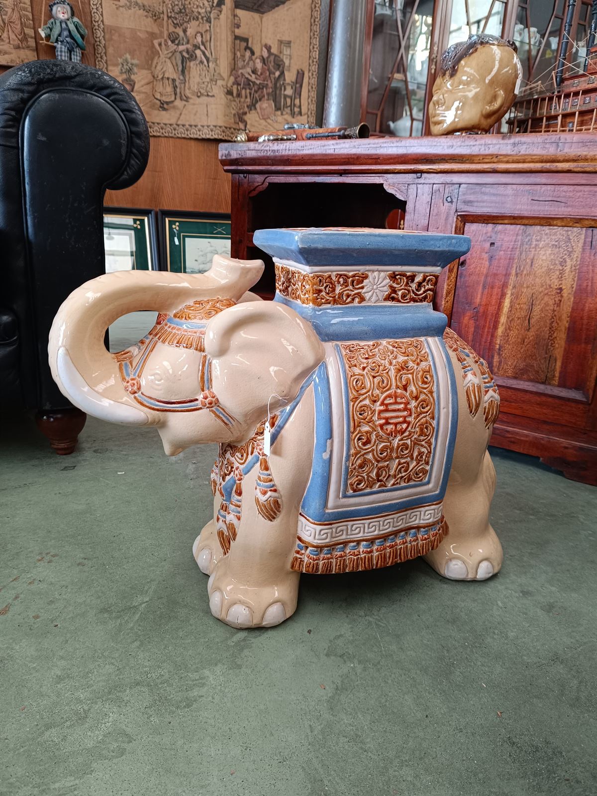 Elefante taburete peana de cerámica vintage - Imagen 1