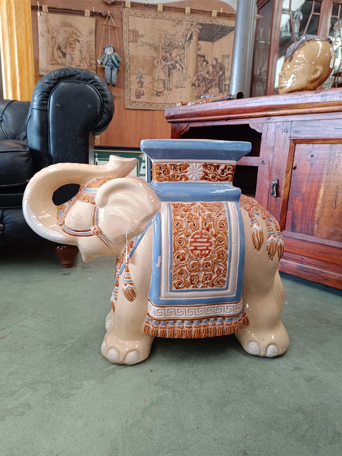 Elefante taburete peana de cerámica vintage - Imagen 2