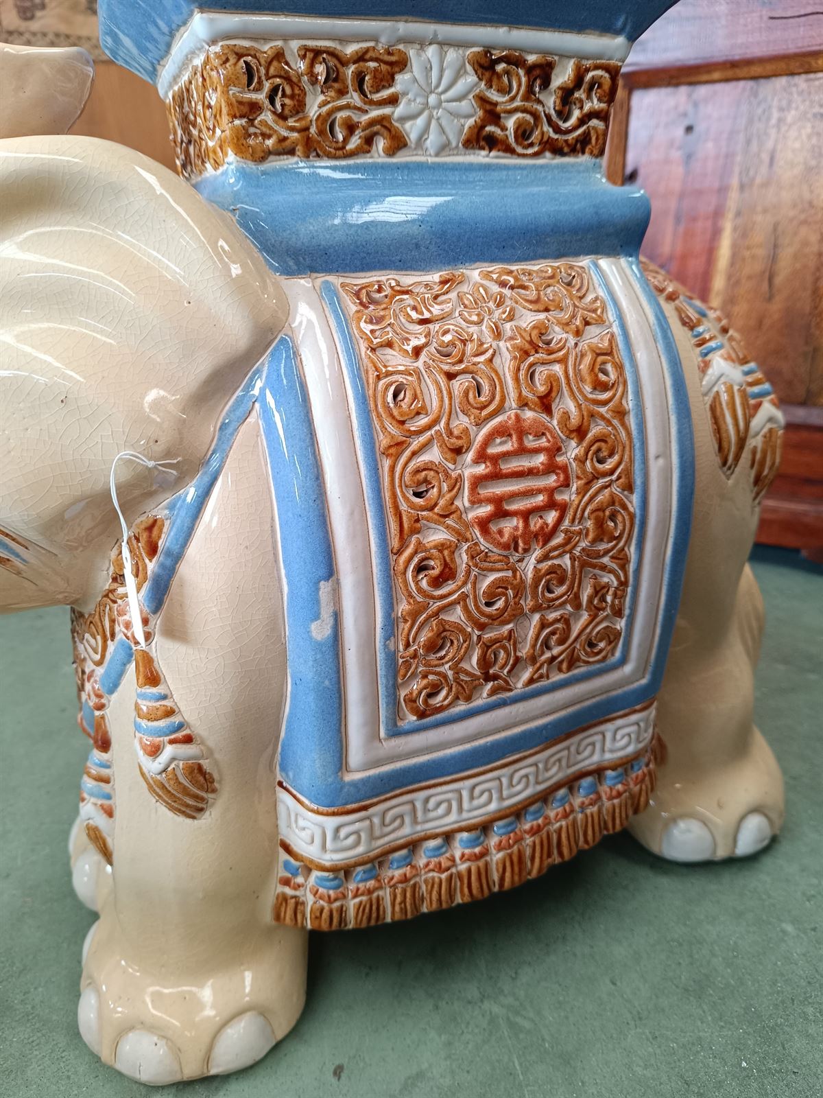 Elefante taburete peana de cerámica vintage - Imagen 3