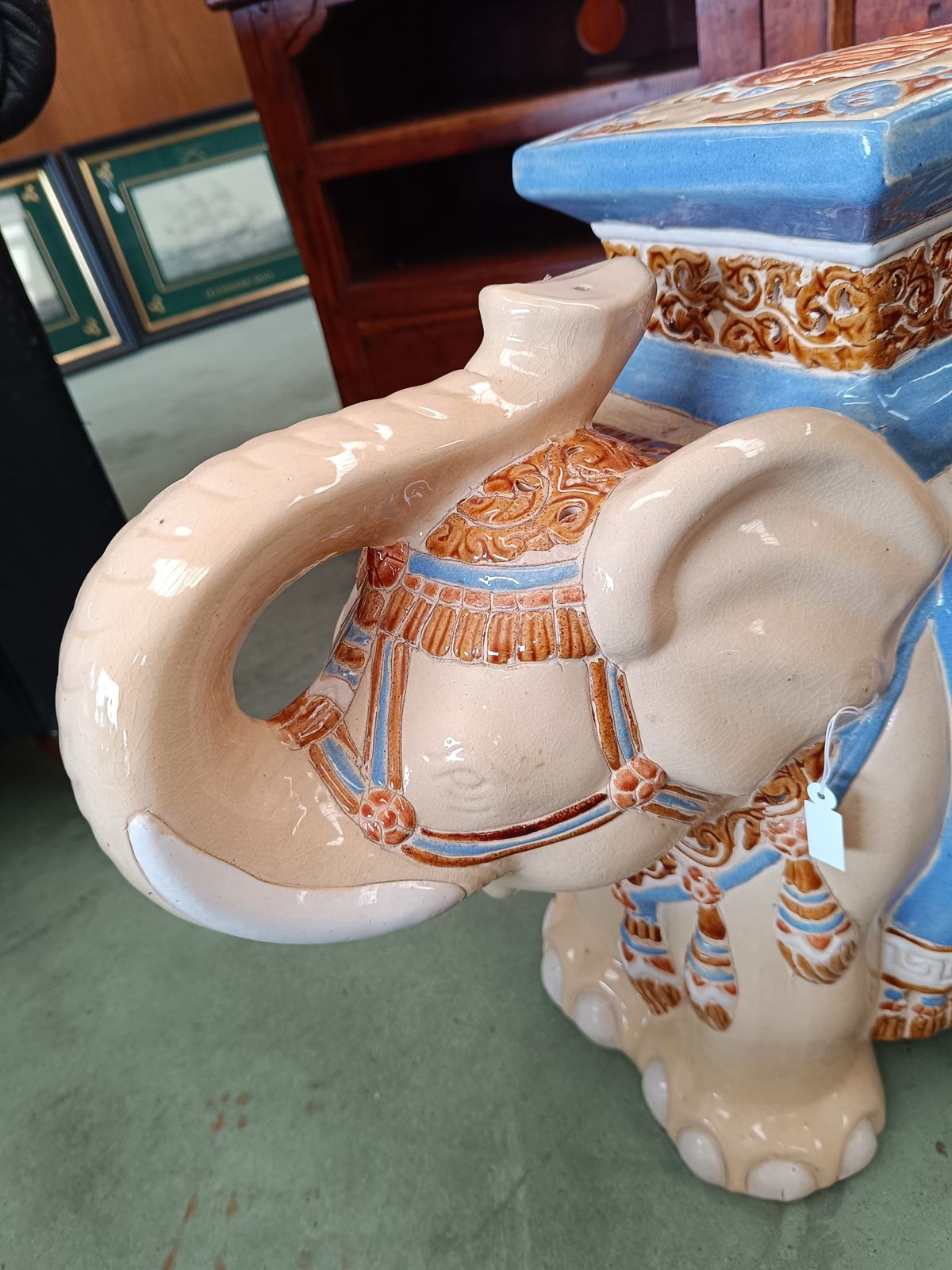 Elefante taburete peana de cerámica vintage - Imagen 5