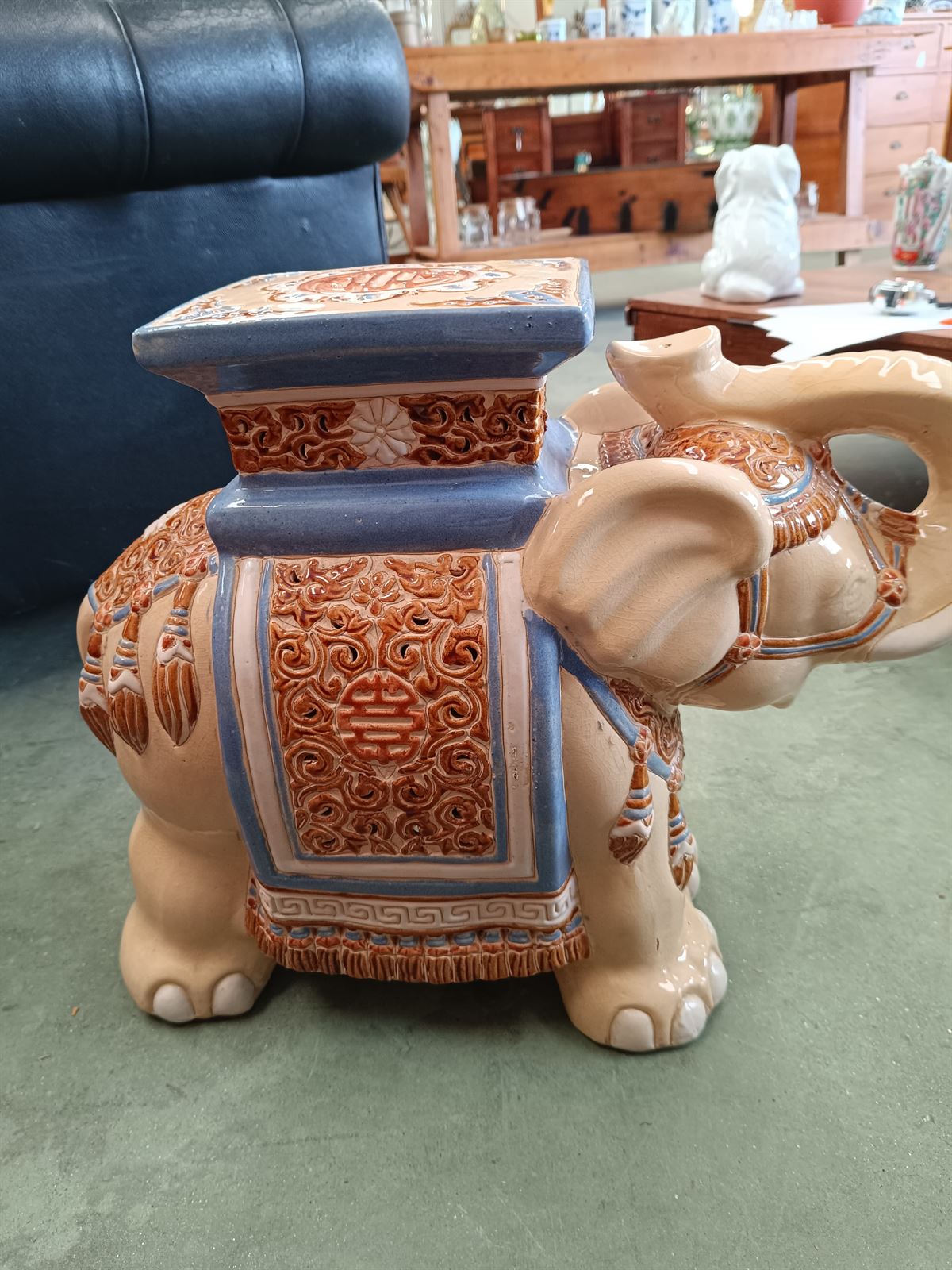 Elefante taburete peana de cerámica vintage - Imagen 6