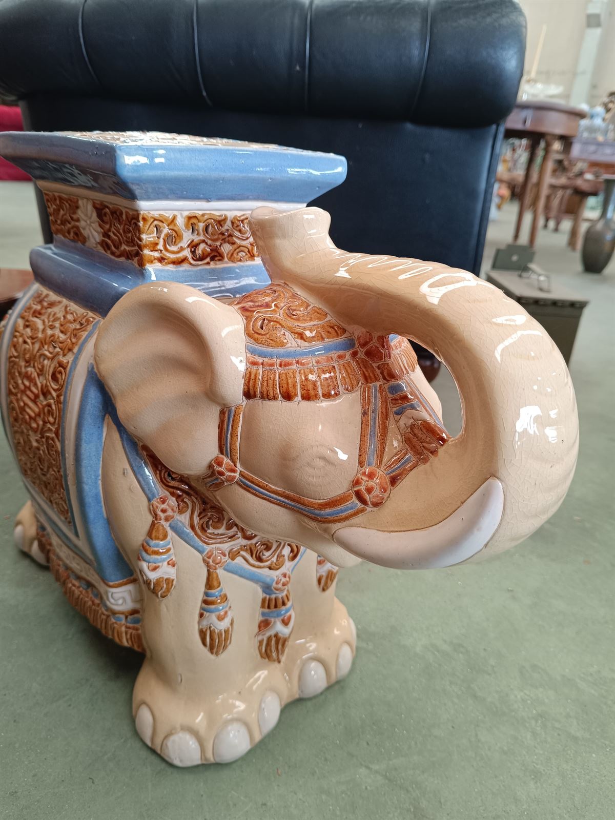 Elefante taburete peana de cerámica vintage - Imagen 7