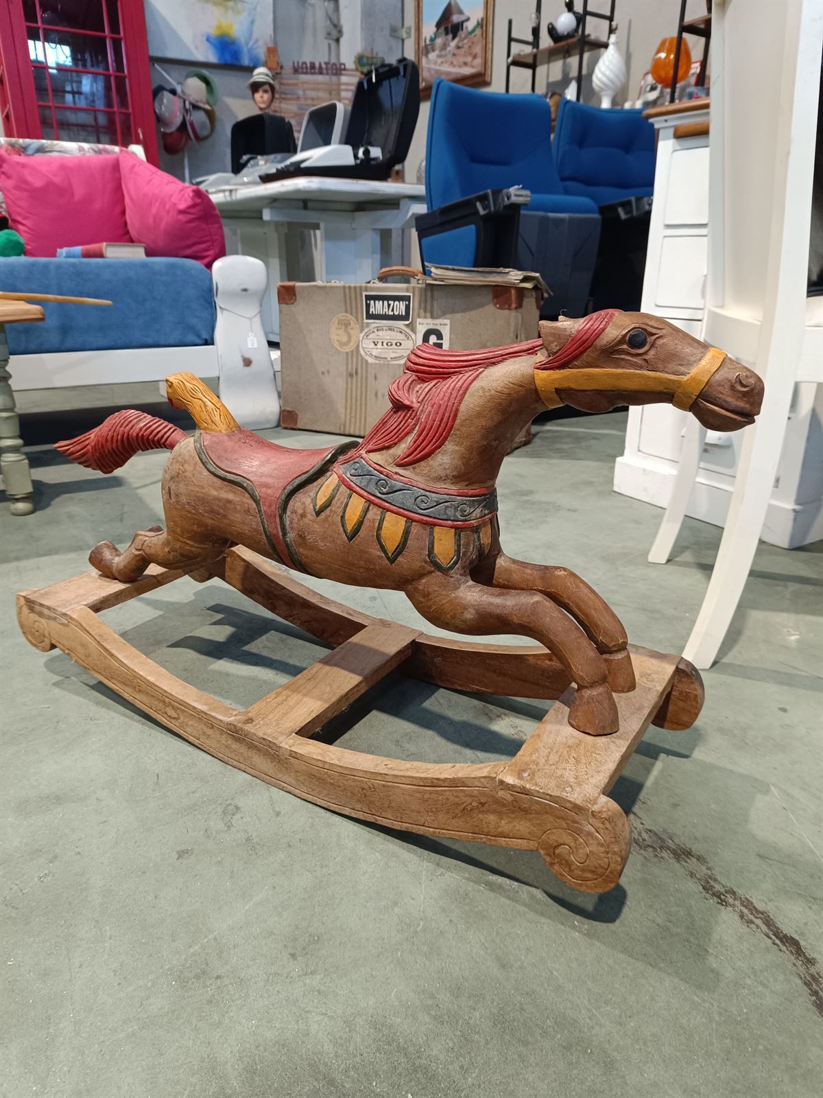 Escultura caballo balancín de madera - Imagen 2