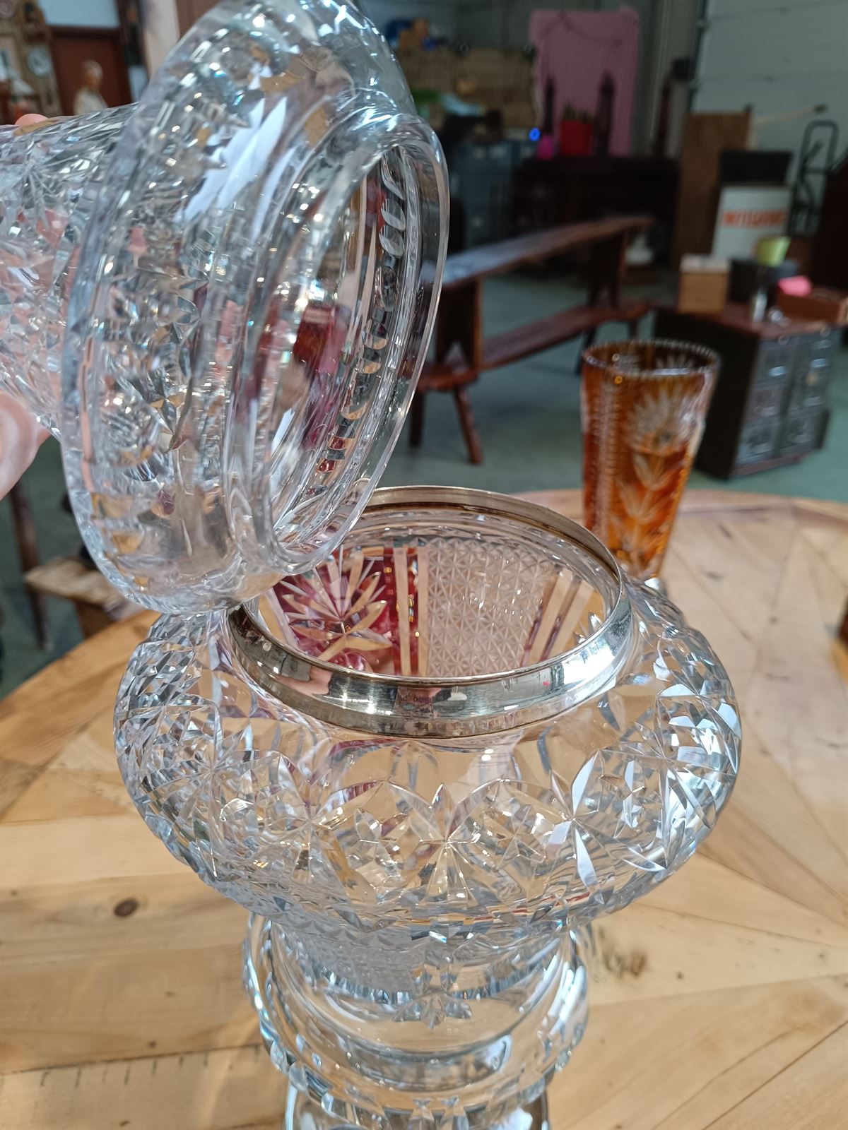 Gran bombonera de cristal y plata - Imagen 8