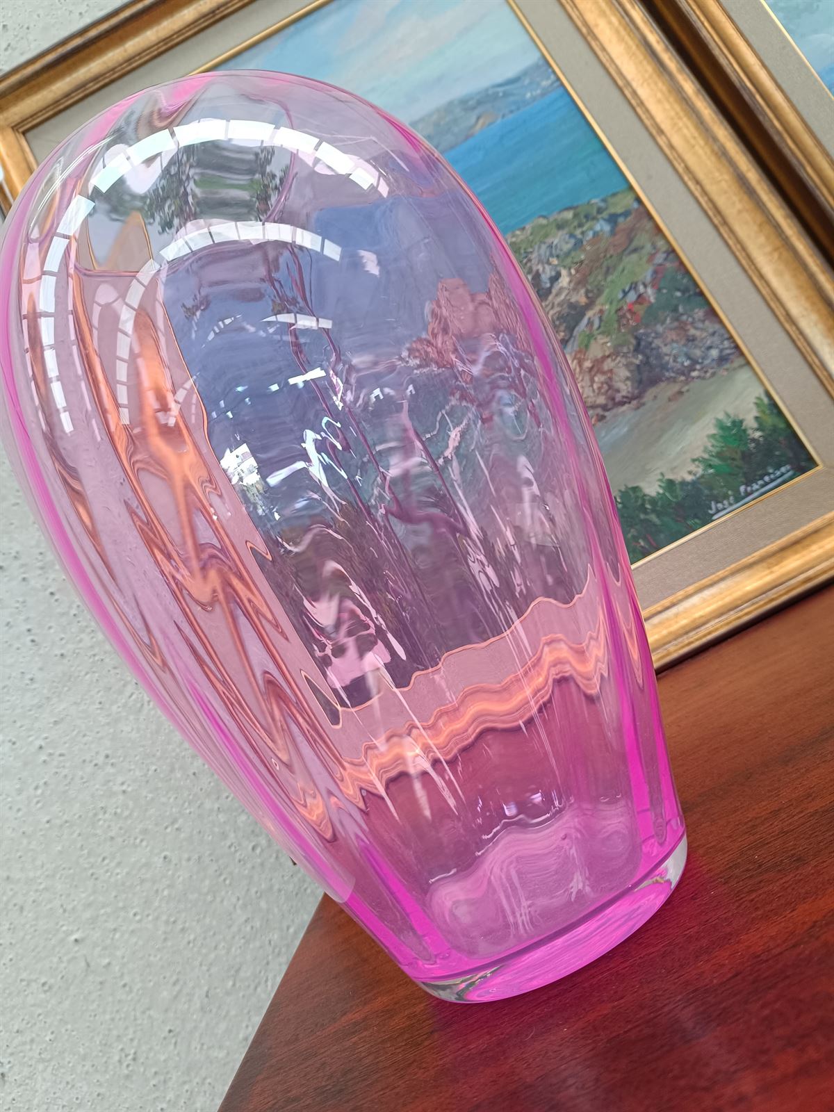 Gran jarrón rosa de cristal - Imagen 2