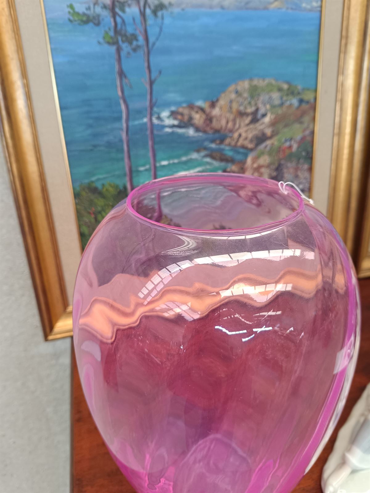 Gran jarrón rosa de cristal - Imagen 3