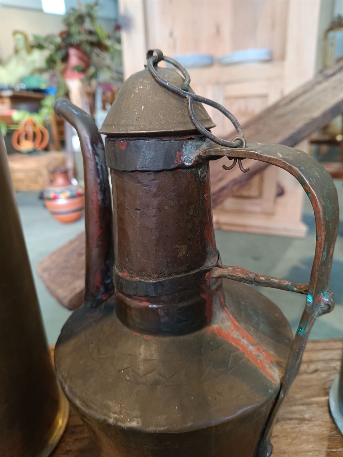 Jarra aceitera antigua de cobre - Imagen 3