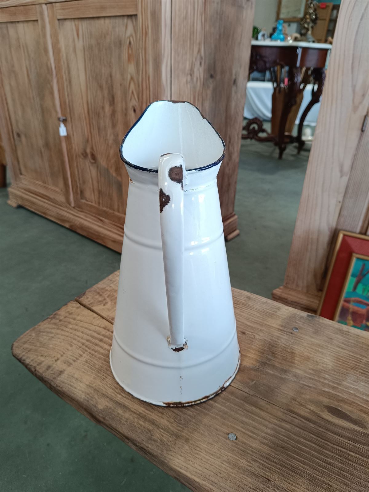 Jarra antigua esmaltada de metal - Imagen 5