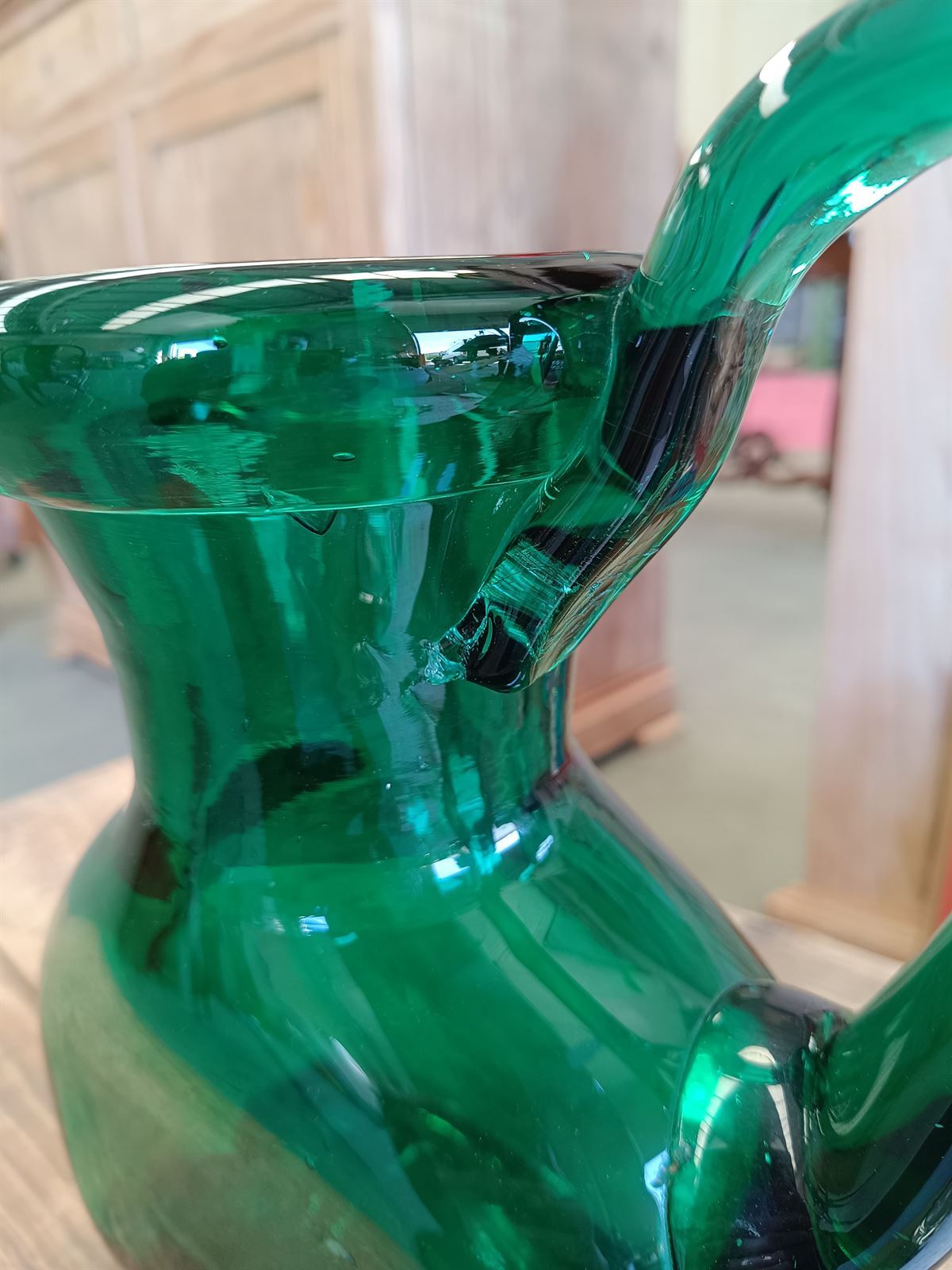 Jarra verde vidrio cristal soplado - Imagen 11
