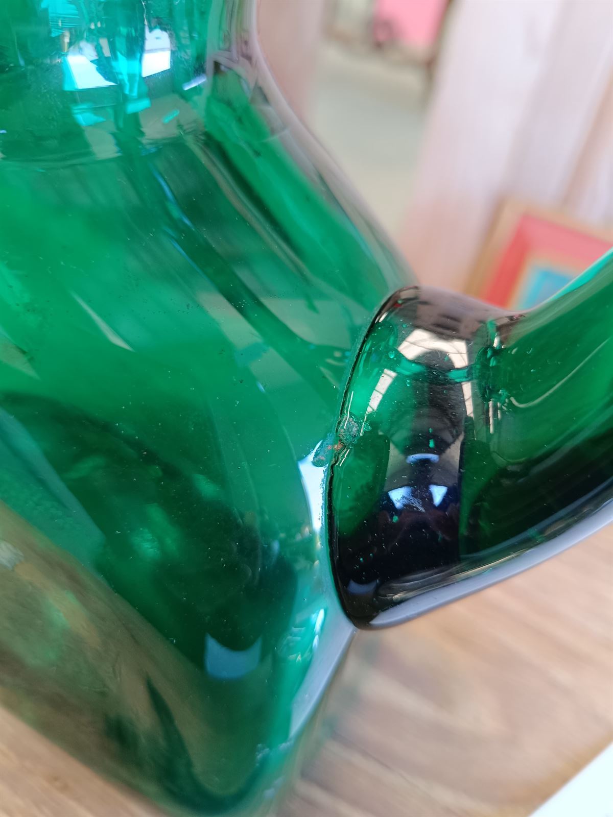 Jarra verde vidrio cristal soplado - Imagen 3