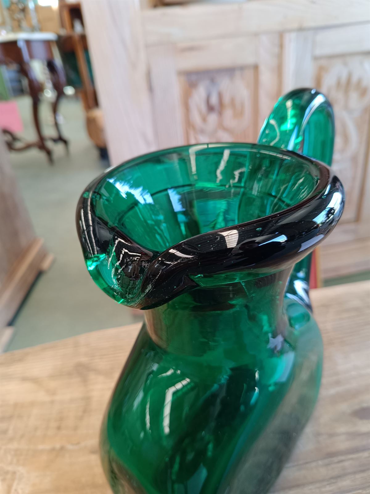 Jarra verde vidrio cristal soplado - Imagen 6