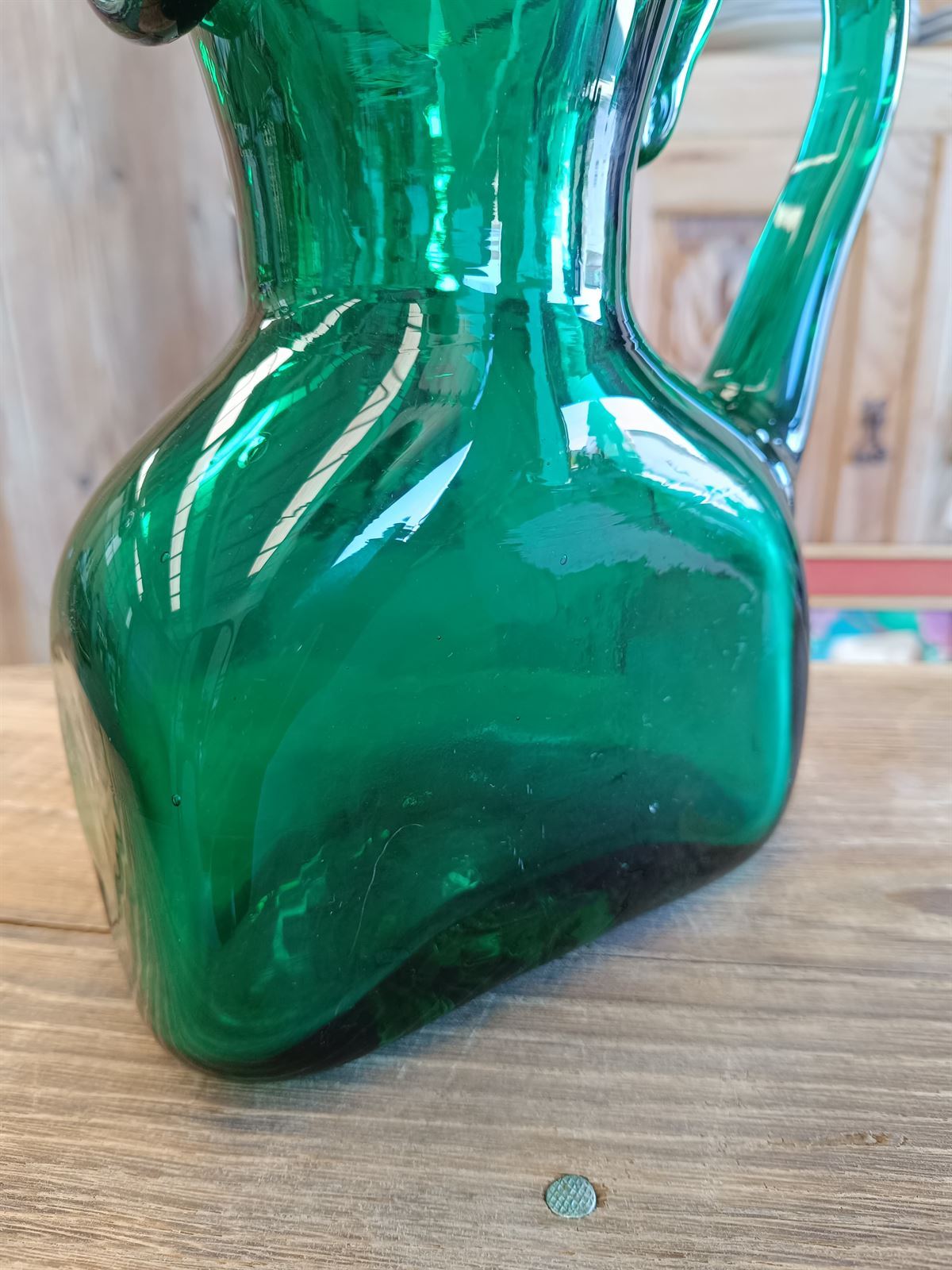Jarra verde vidrio cristal soplado - Imagen 7