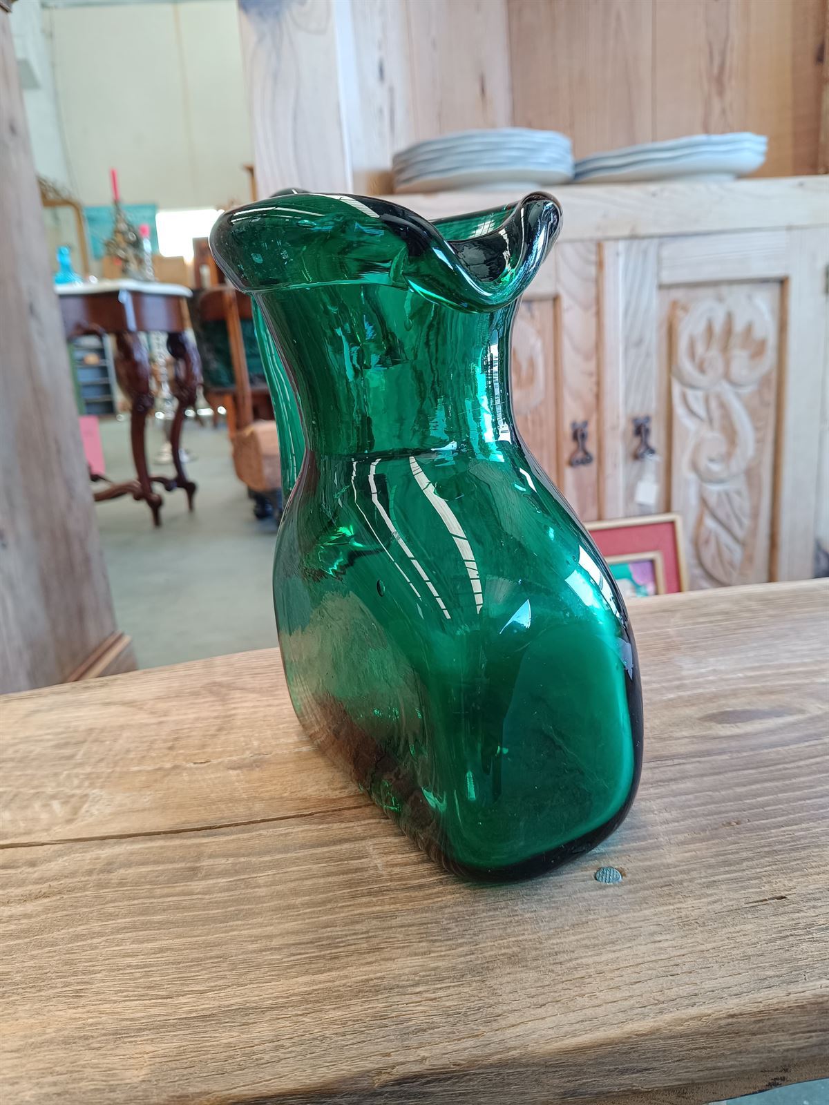 Jarra verde vidrio cristal soplado - Imagen 8