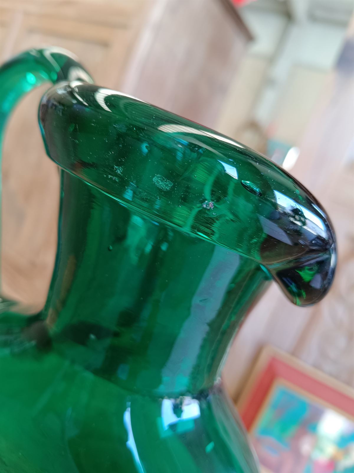 Jarra verde vidrio cristal soplado - Imagen 9