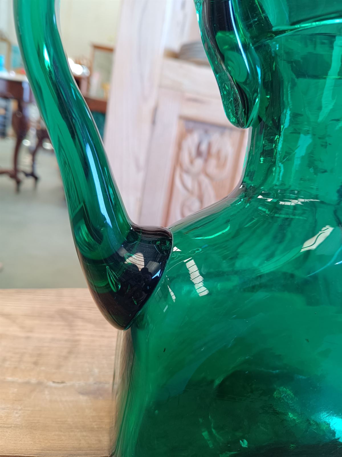 Jarra verde vidrio cristal soplado - Imagen 10