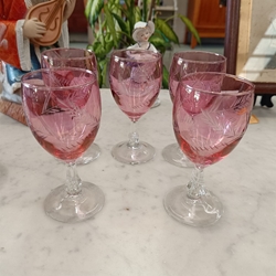 Juego copas rosas de cristal tallado - Imagen 1