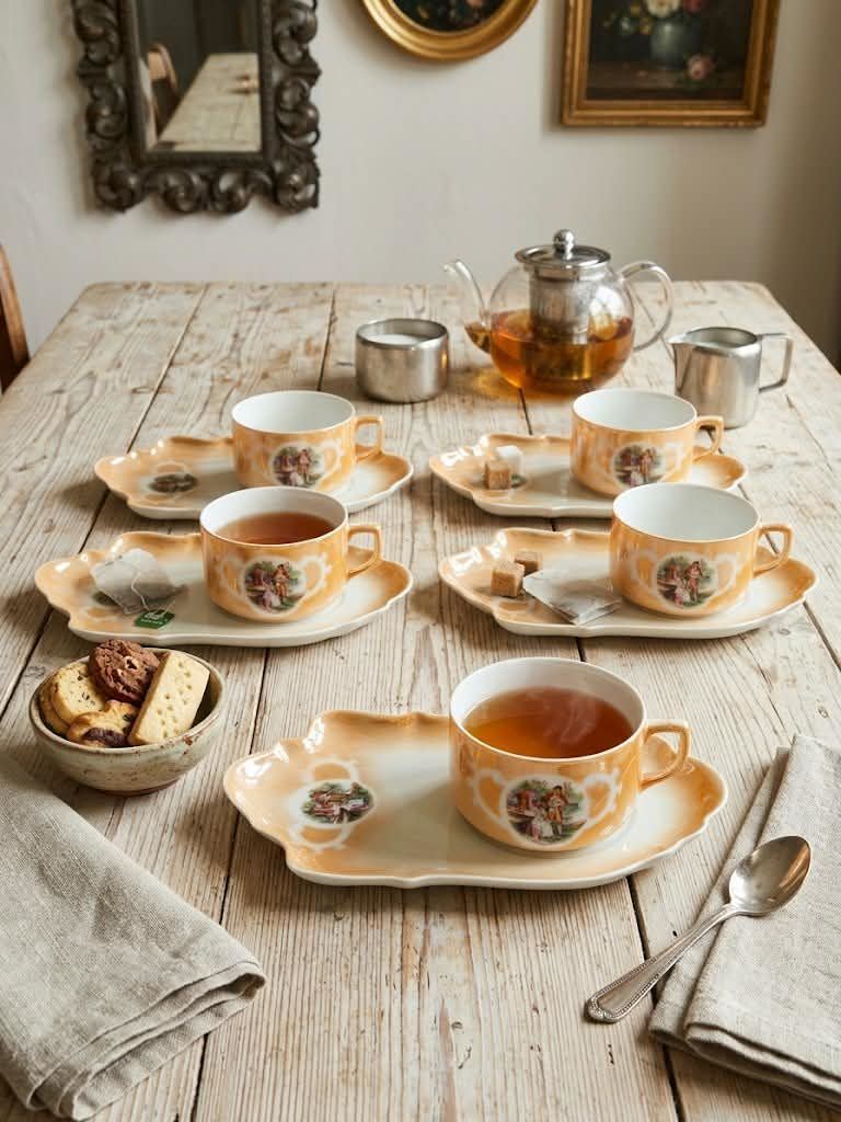 Juego de tazas con bandeja porcelana - Imagen 1