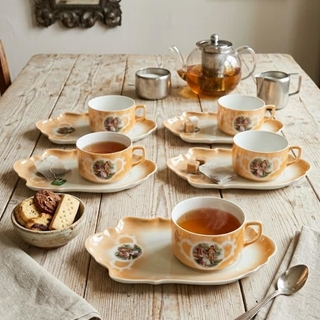 Juego de tazas con bandeja porcelana - Imagen 1