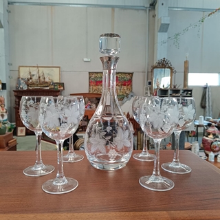 Juego para vino de cristal tallado y plata - Imagen 1