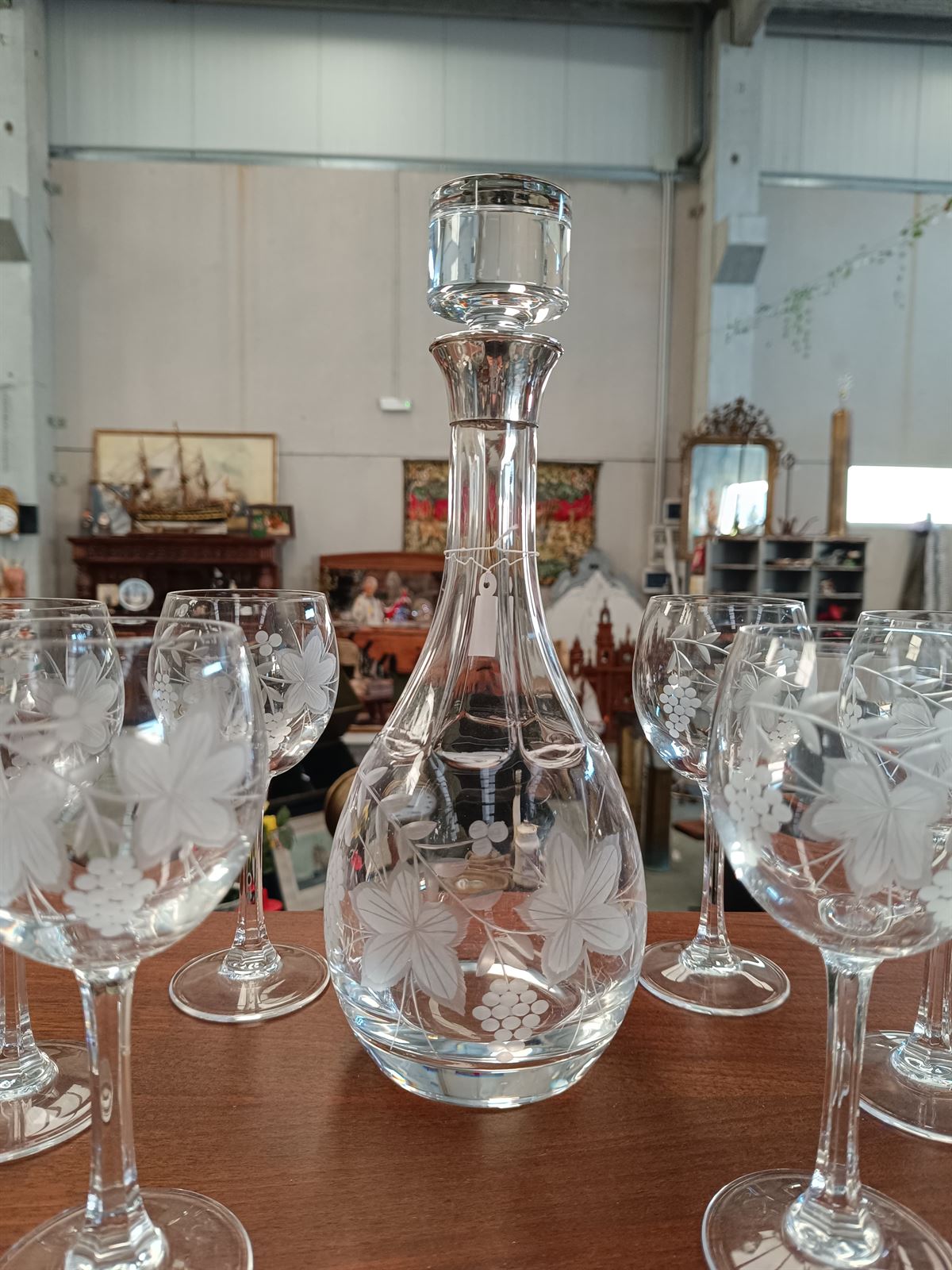 Juego para vino de cristal tallado y plata - Imagen 2