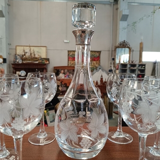 Juego para vino de cristal tallado y plata - Imagen 2