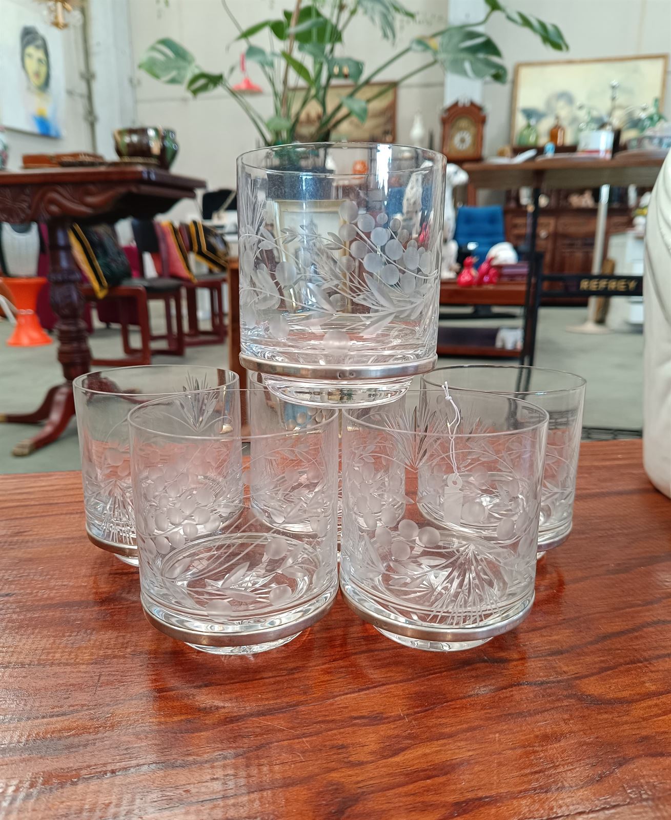 Juego vasos de cristal y plata - Imagen 1