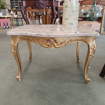 Mesa auxiliar dorada vintage en mármol y madera - Imagen 2