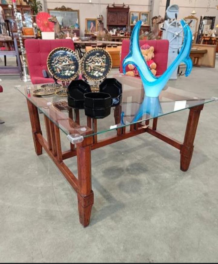 Mesa centro madera y cristal - Imagen 1