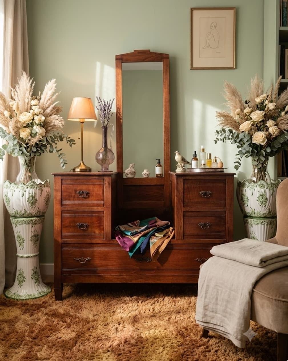 Mueble cómoda de madera con espejo - Imagen 1