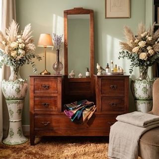 Mueble cómoda de madera con espejo - Imagen 1