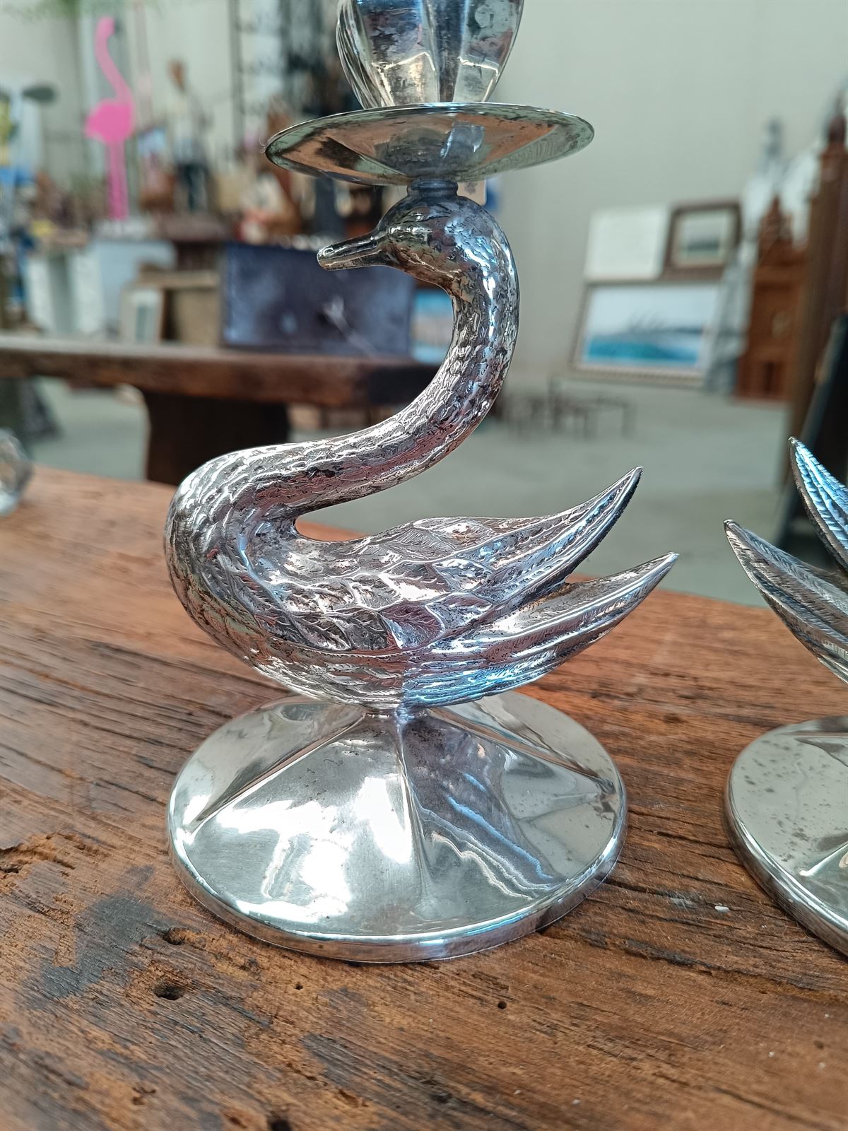 Pareja de candelabros Swan Art Deco - Imagen 7