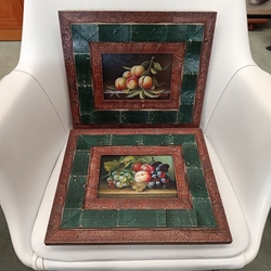 Pareja de óleos sobre tabla marco verde - Imagen 1