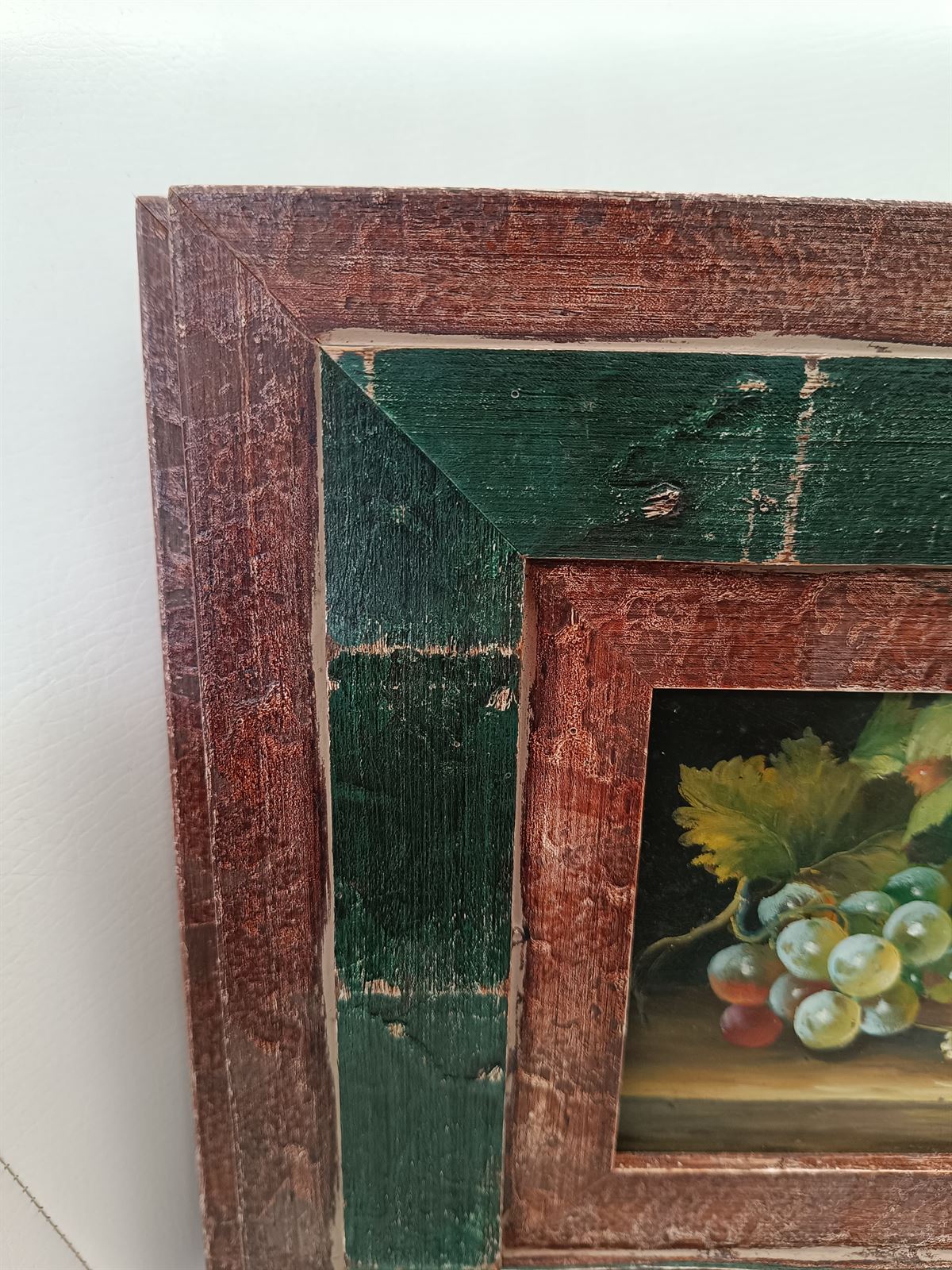 Pareja de óleos sobre tabla marco verde - Imagen 4