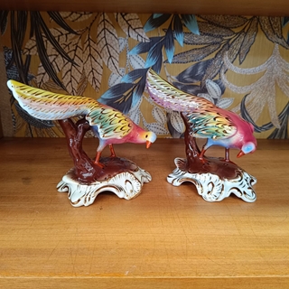 Pareja figuras pavos reales años 70 - Imagen 1