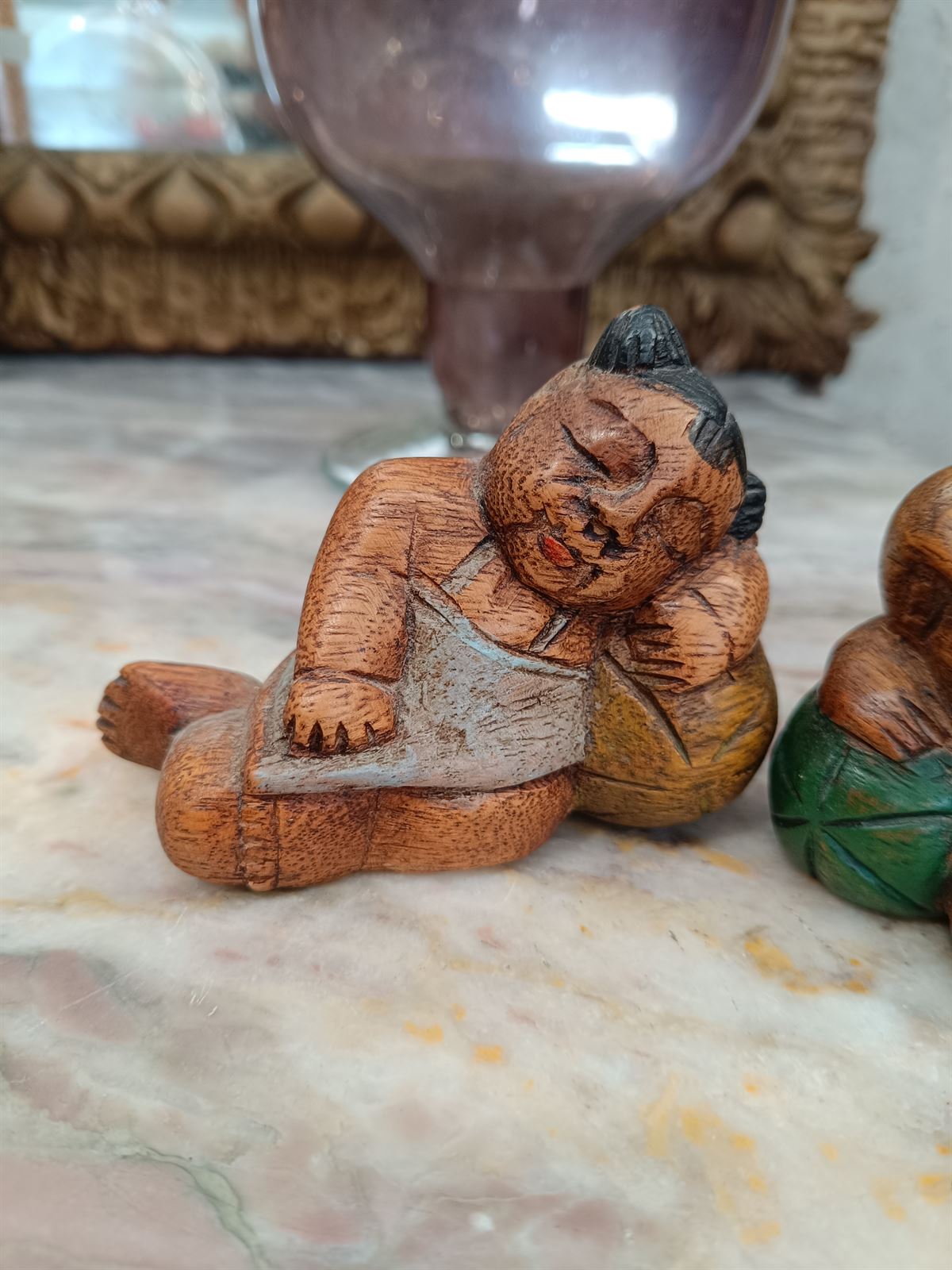 Pareja niños buda madera tallada - Imagen 2